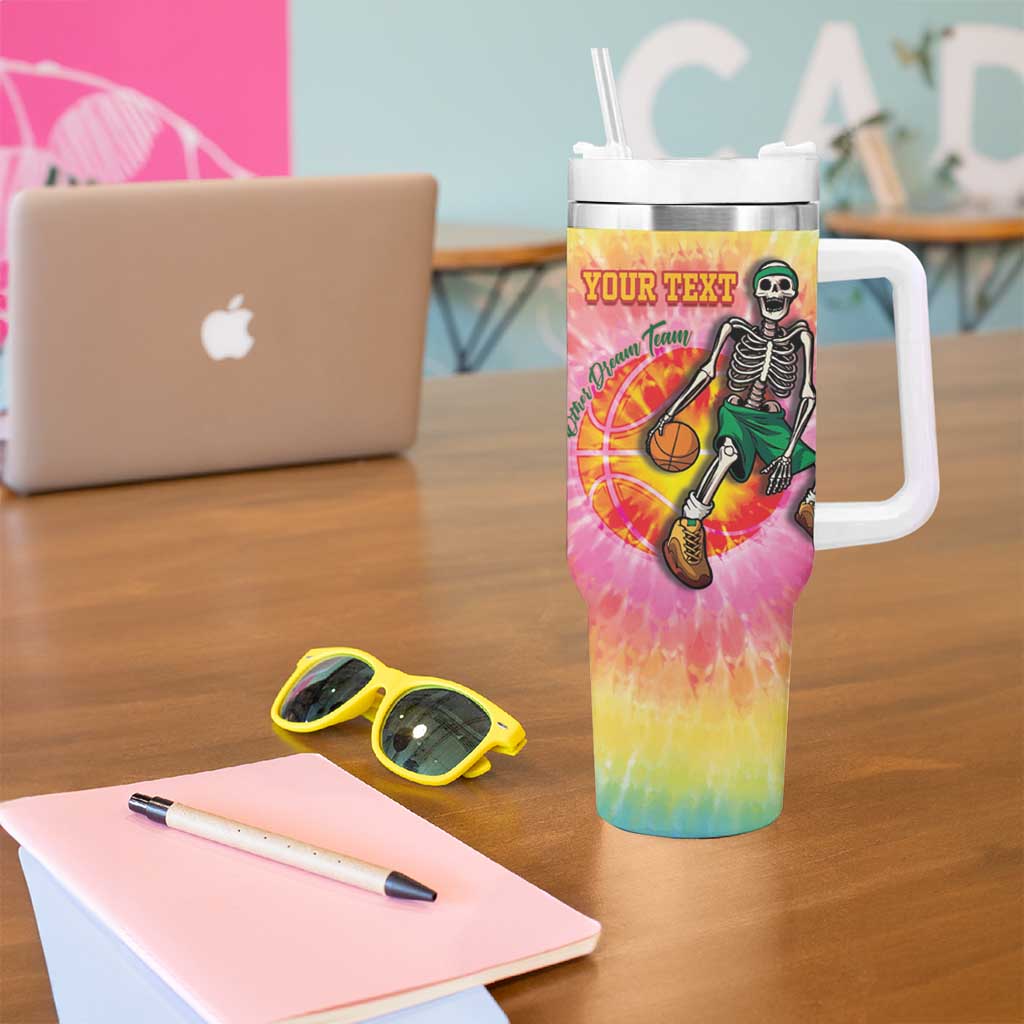 Lithuania Basketball Custom Tumbler With Handle 100th Anniversary Skeleton Colorful Tie Dye - Wonder Print Shop