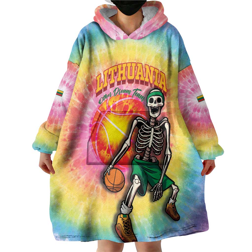 Lithuania Basketball Custom Wearable Blanket Hoodie 100th Anniversary Skeleton Colorful Tie Dye - Wonder Print Shop