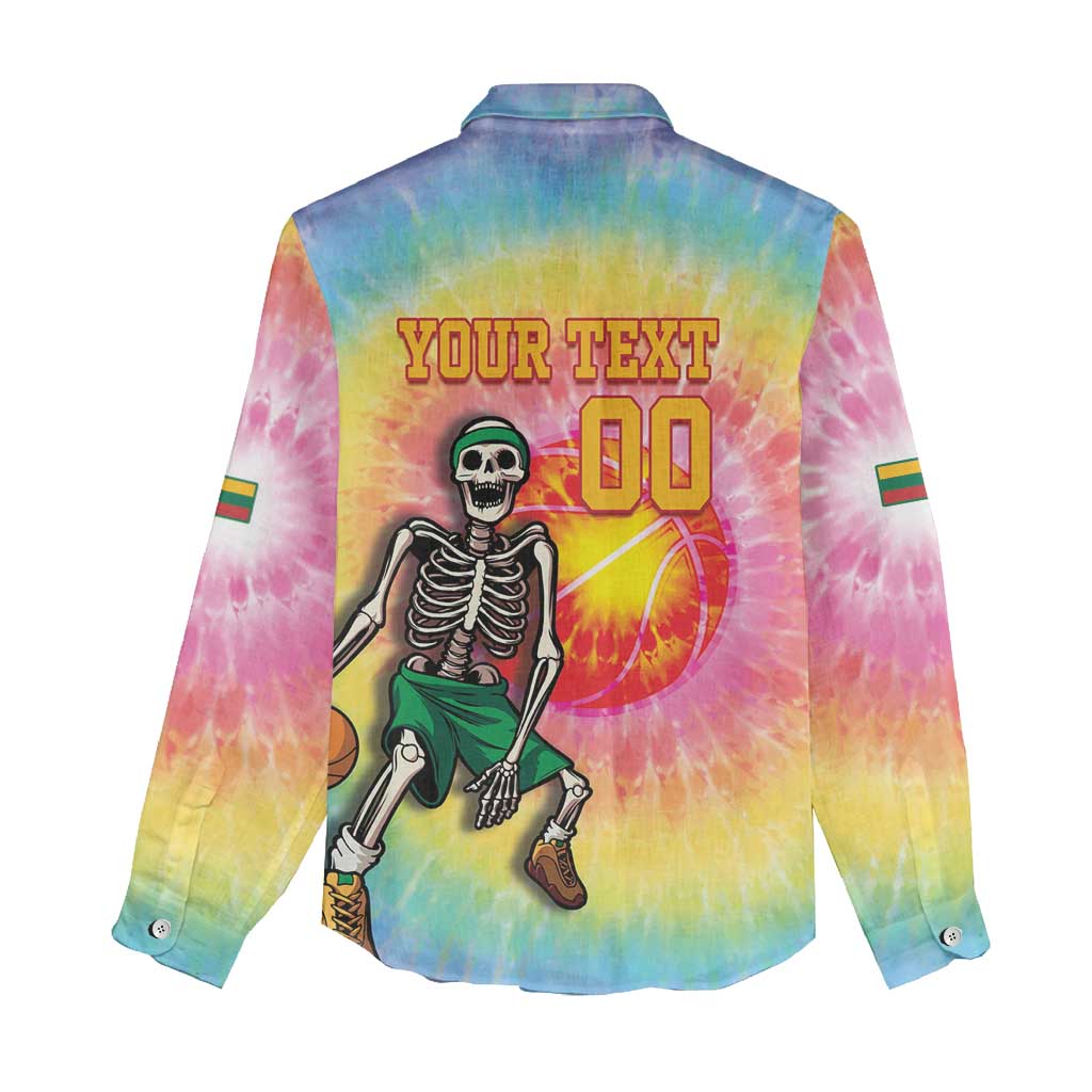 Lithuania Basketball Custom Women Casual Shirt 100th Anniversary Skeleton Colorful Tie Dye - Wonder Print Shop