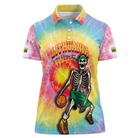 Lithuania Basketball Custom Women Polo Shirt 100th Anniversary Skeleton Colorful Tie Dye - Wonder Print Shop