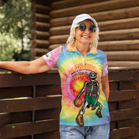 Lithuania Basketball Custom Women Polo Shirt 100th Anniversary Skeleton Colorful Tie Dye - Wonder Print Shop