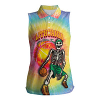 Lithuania Basketball Custom Women Sleeveless Polo Shirt 100th Anniversary Skeleton Colorful Tie Dye - Wonder Print Shop