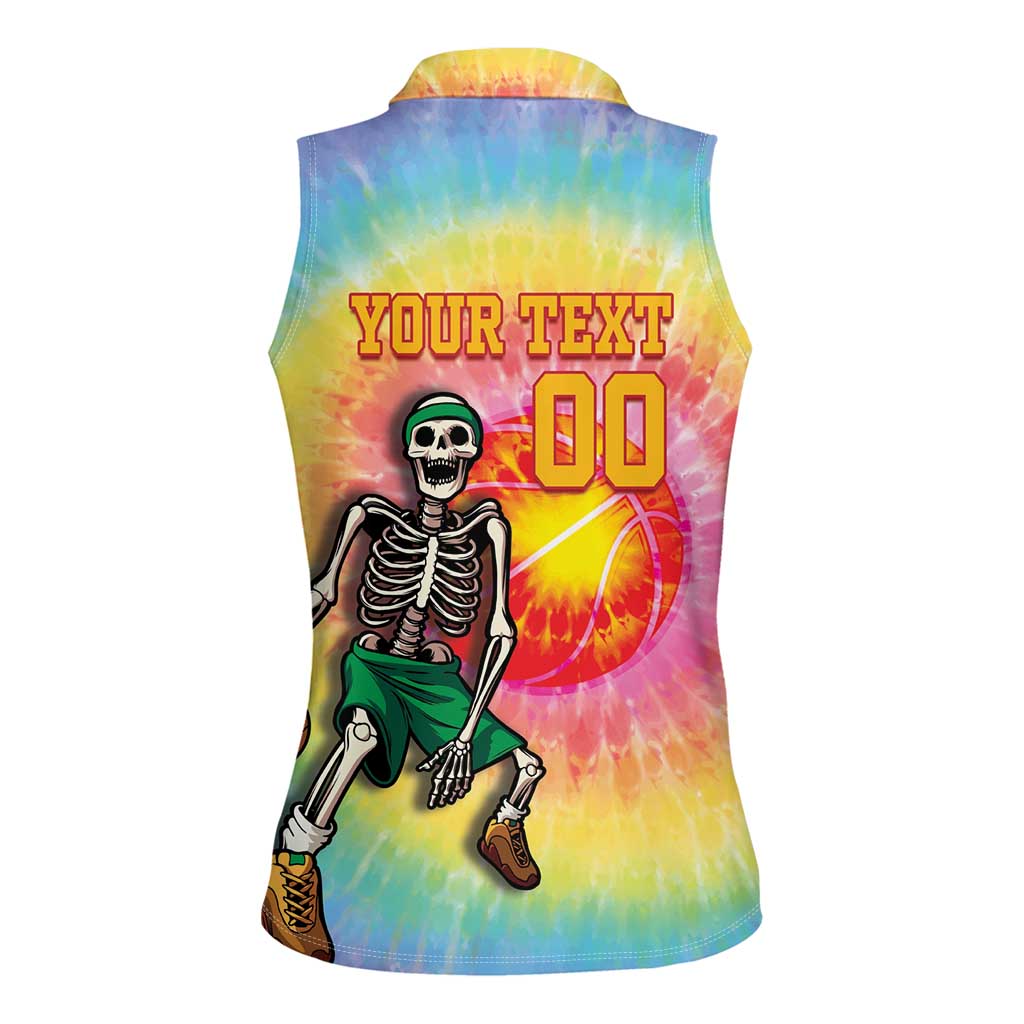 Lithuania Basketball Custom Women Sleeveless Polo Shirt 100th Anniversary Skeleton Colorful Tie Dye - Wonder Print Shop