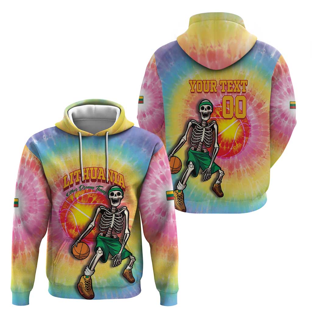 Lithuania Basketball Custom Zip Hoodie 100th Anniversary Skeleton Colorful Tie Dye - Wonder Print Shop