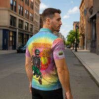Lithuania Basketball Custom Zipper Polo Shirt 100th Anniversary Skeleton Colorful Tie Dye - Wonder Print Shop