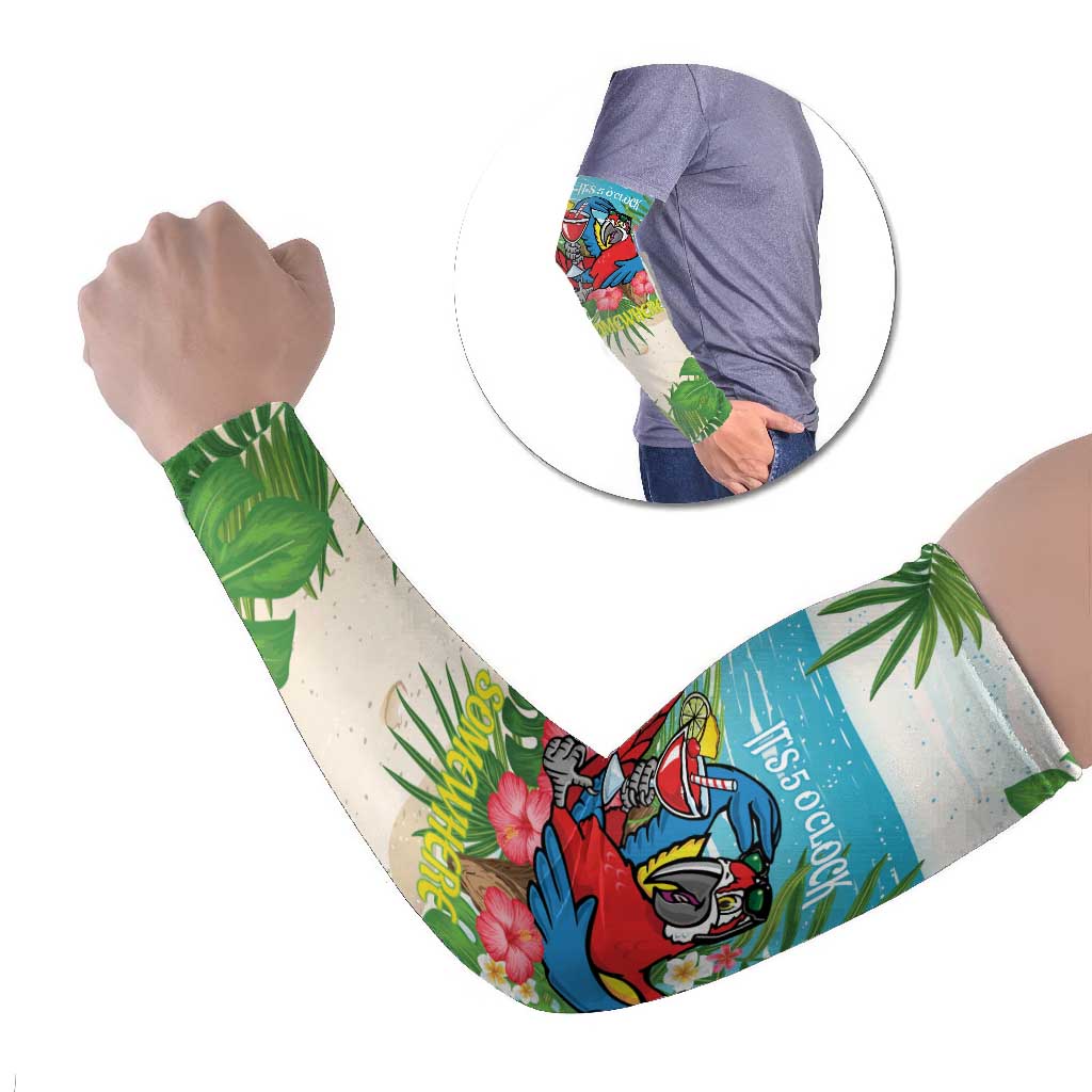 Guyana Christmas Arm Sleeves Chilling Macaw It's 5 o'clock Somewhere - Wonder Print Shop