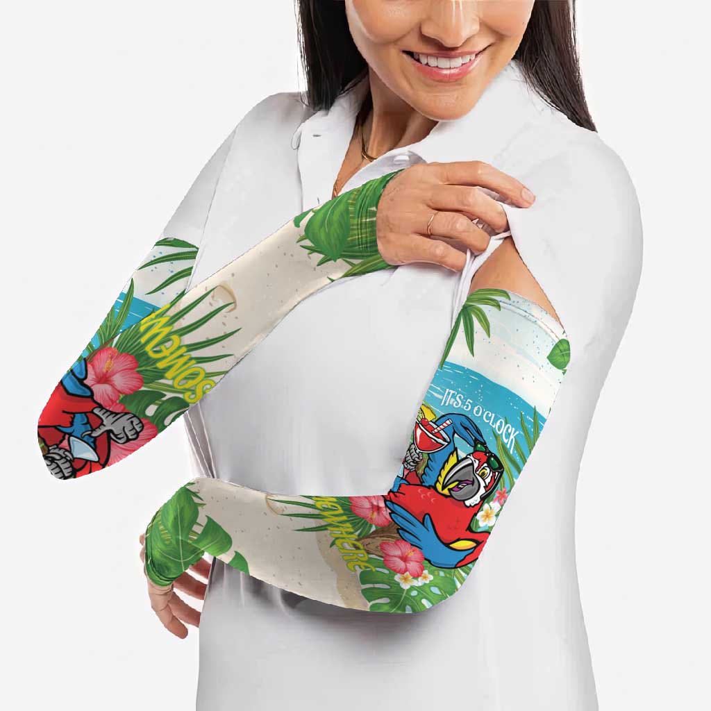 Guyana Christmas Arm Sleeves Chilling Macaw It's 5 o'clock Somewhere - Wonder Print Shop