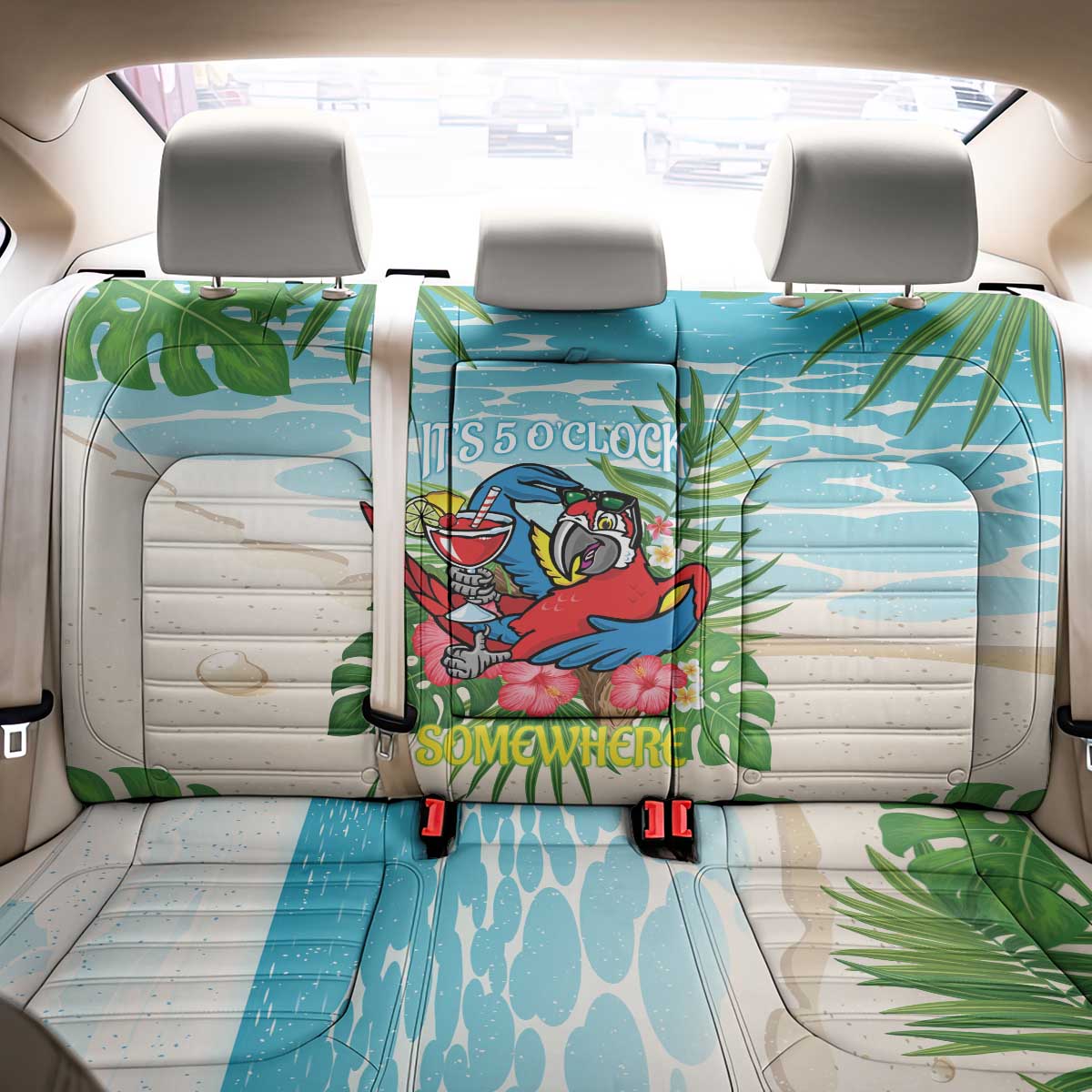 Guyana Christmas Back Car Seat Cover Chilling Macaw It's 5 o'clock Somewhere - Wonder Print Shop