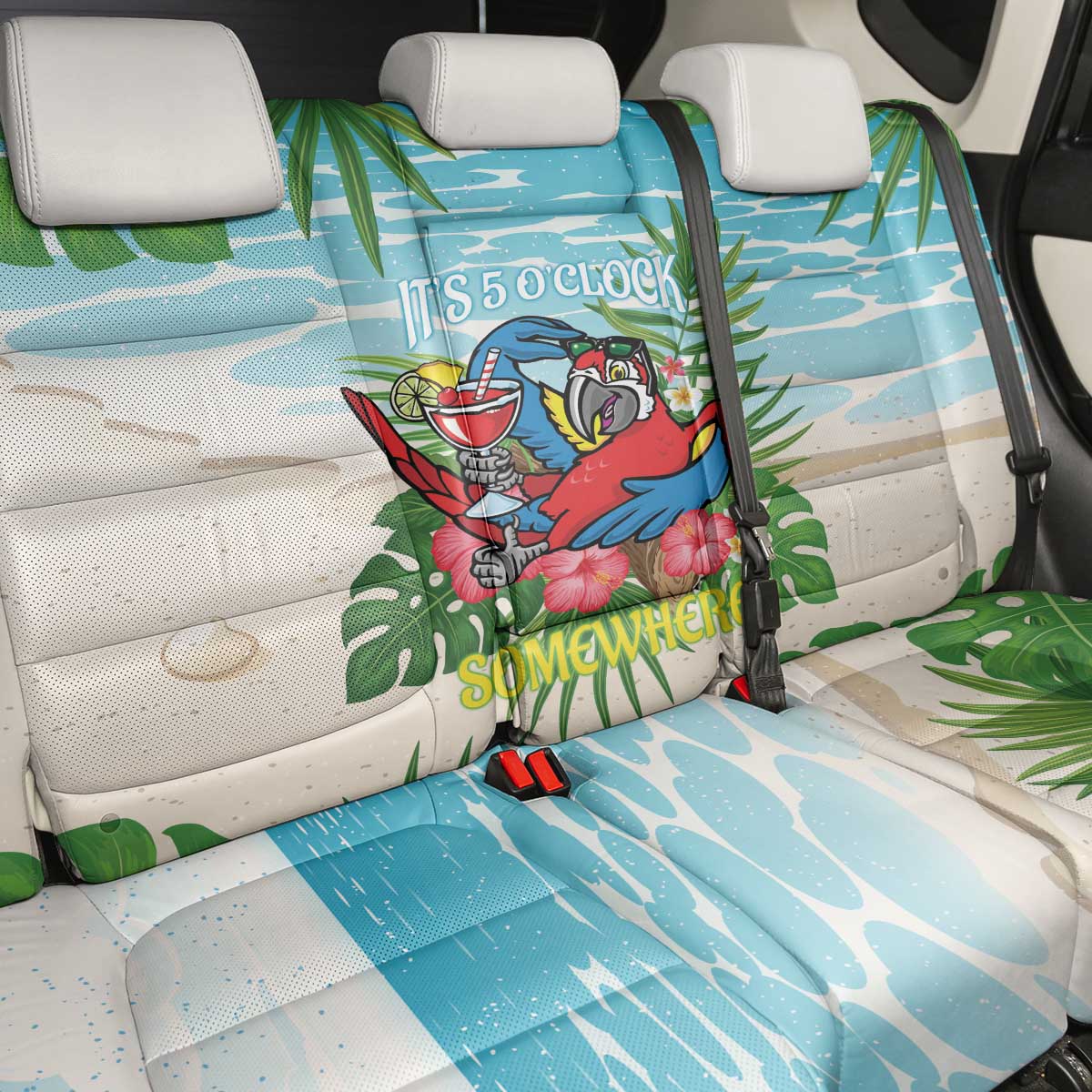 Guyana Christmas Back Car Seat Cover Chilling Macaw It's 5 o'clock Somewhere - Wonder Print Shop