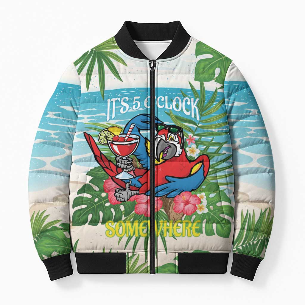 Guyana Christmas Bomber Puffer Jacket Chilling Macaw It's 5 o'clock Somewhere - Wonder Print Shop