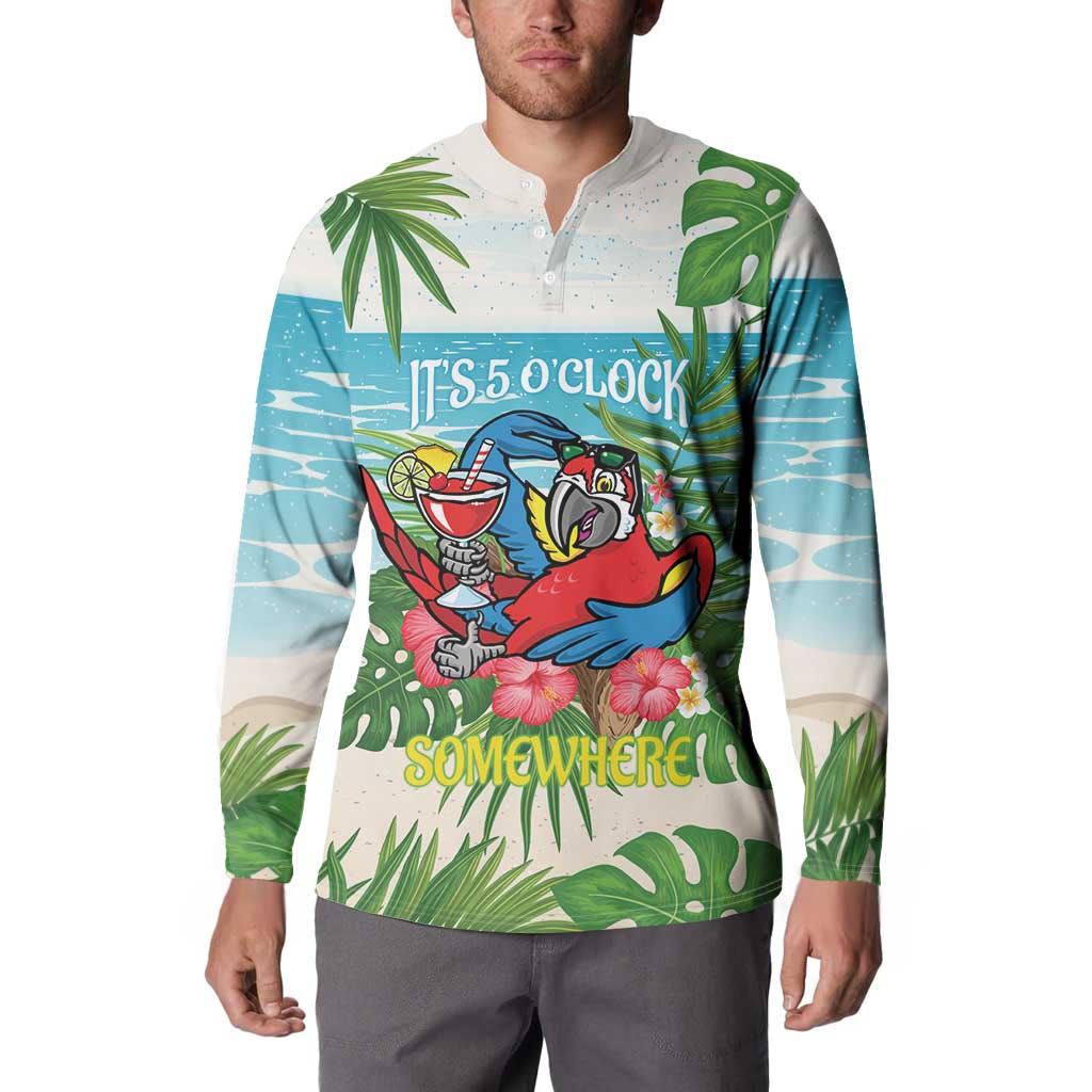 Guyana Christmas Button Sweatshirt Chilling Macaw It's 5 o'clock Somewhere - Wonder Print Shop