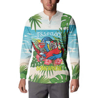 Guyana Christmas Button Sweatshirt Chilling Macaw It's 5 o'clock Somewhere - Wonder Print Shop