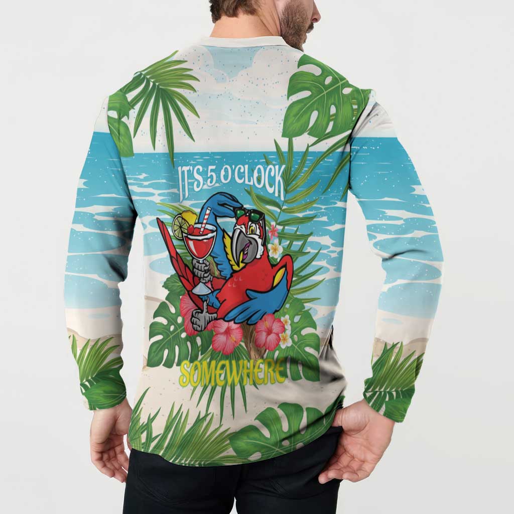 Guyana Christmas Button Sweatshirt Chilling Macaw It's 5 o'clock Somewhere - Wonder Print Shop
