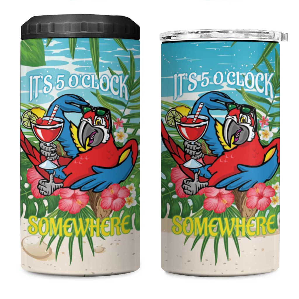 Guyana Christmas 4 in 1 Can Cooler Tumbler Chilling Macaw It's 5 o'clock Somewhere - Wonder Print Shop