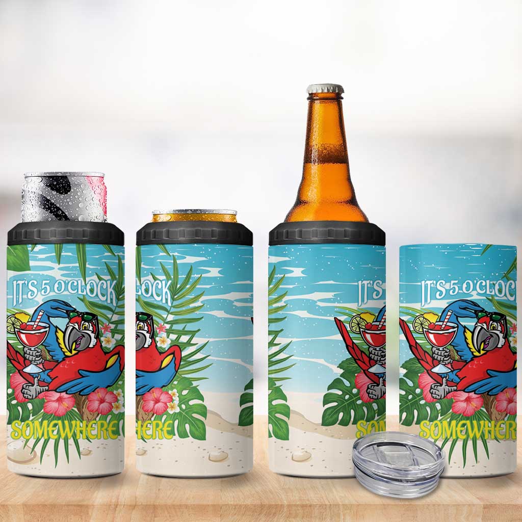 Guyana Christmas 4 in 1 Can Cooler Tumbler Chilling Macaw It's 5 o'clock Somewhere - Wonder Print Shop