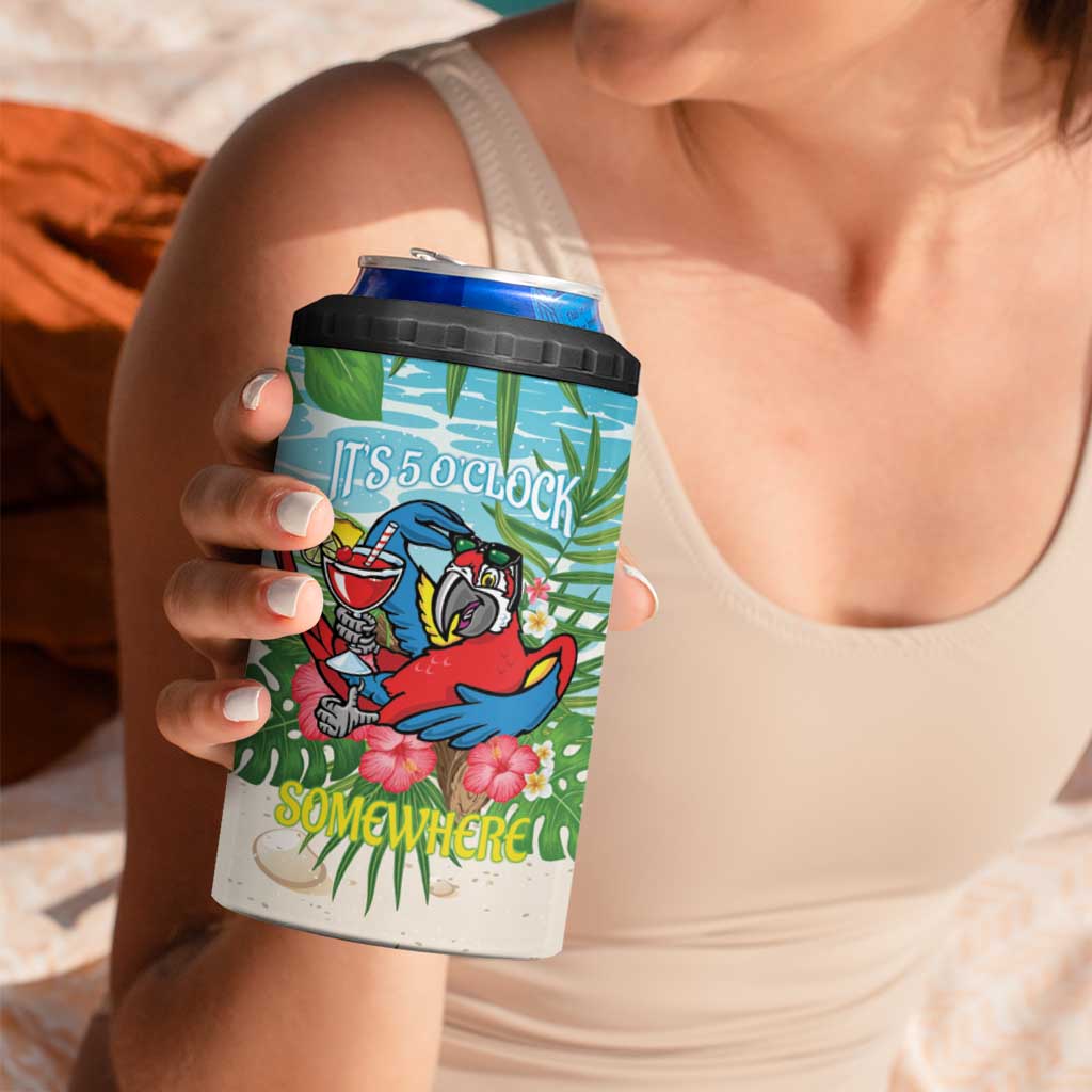 Guyana Christmas 4 in 1 Can Cooler Tumbler Chilling Macaw It's 5 o'clock Somewhere - Wonder Print Shop