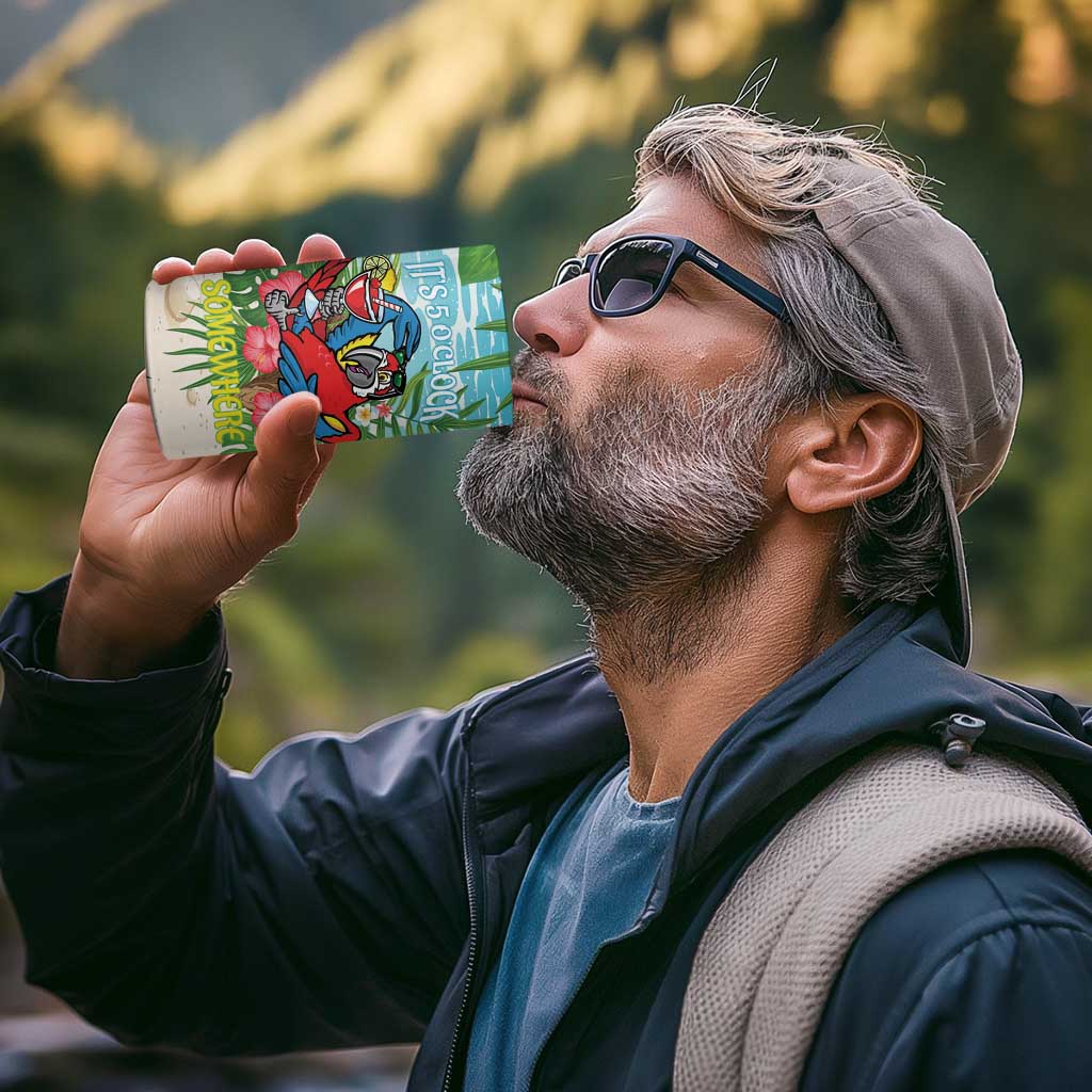 Guyana Christmas 4 in 1 Can Cooler Tumbler Chilling Macaw It's 5 o'clock Somewhere - Wonder Print Shop