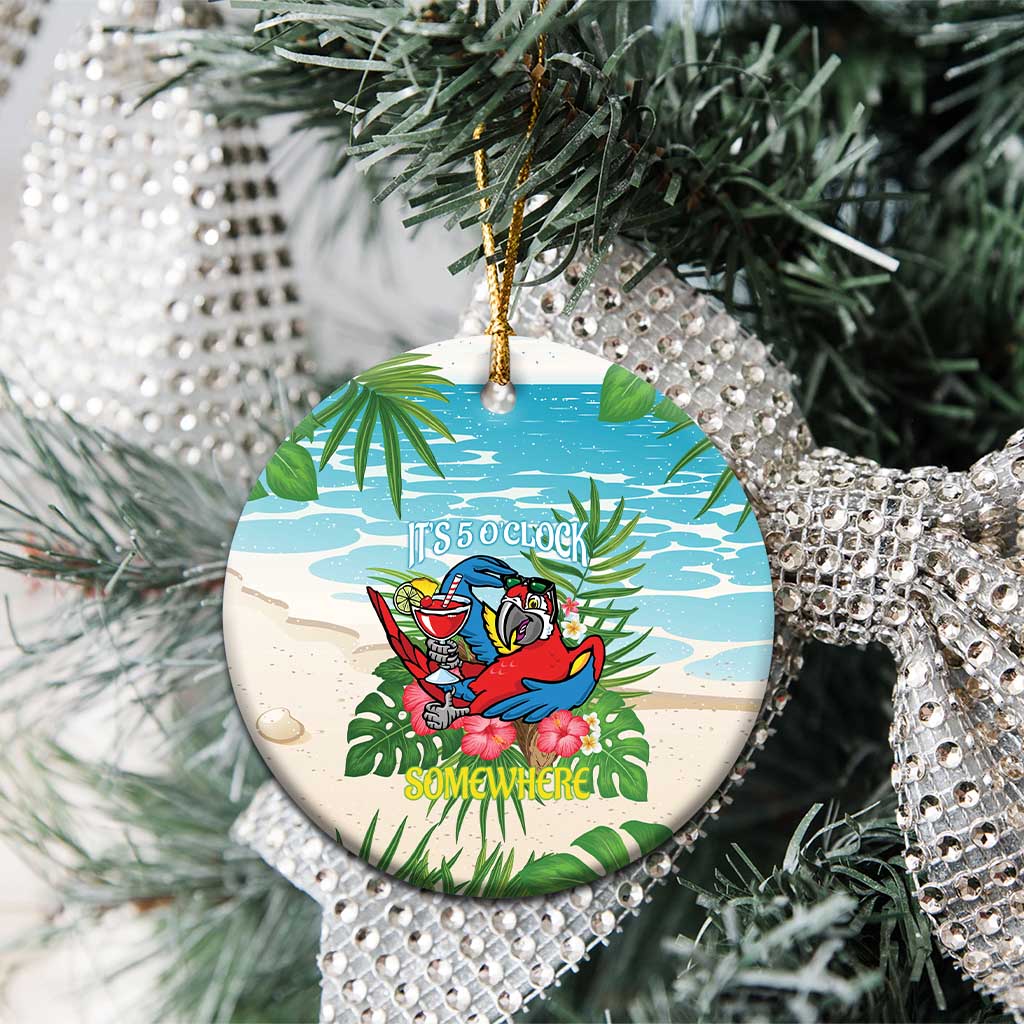 Guyana Christmas Ceramic Ornament Chilling Macaw It's 5 o'clock Somewhere - Wonder Print Shop