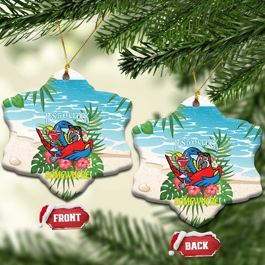 Guyana Christmas Ceramic Ornament Chilling Macaw It's 5 o'clock Somewhere - Wonder Print Shop