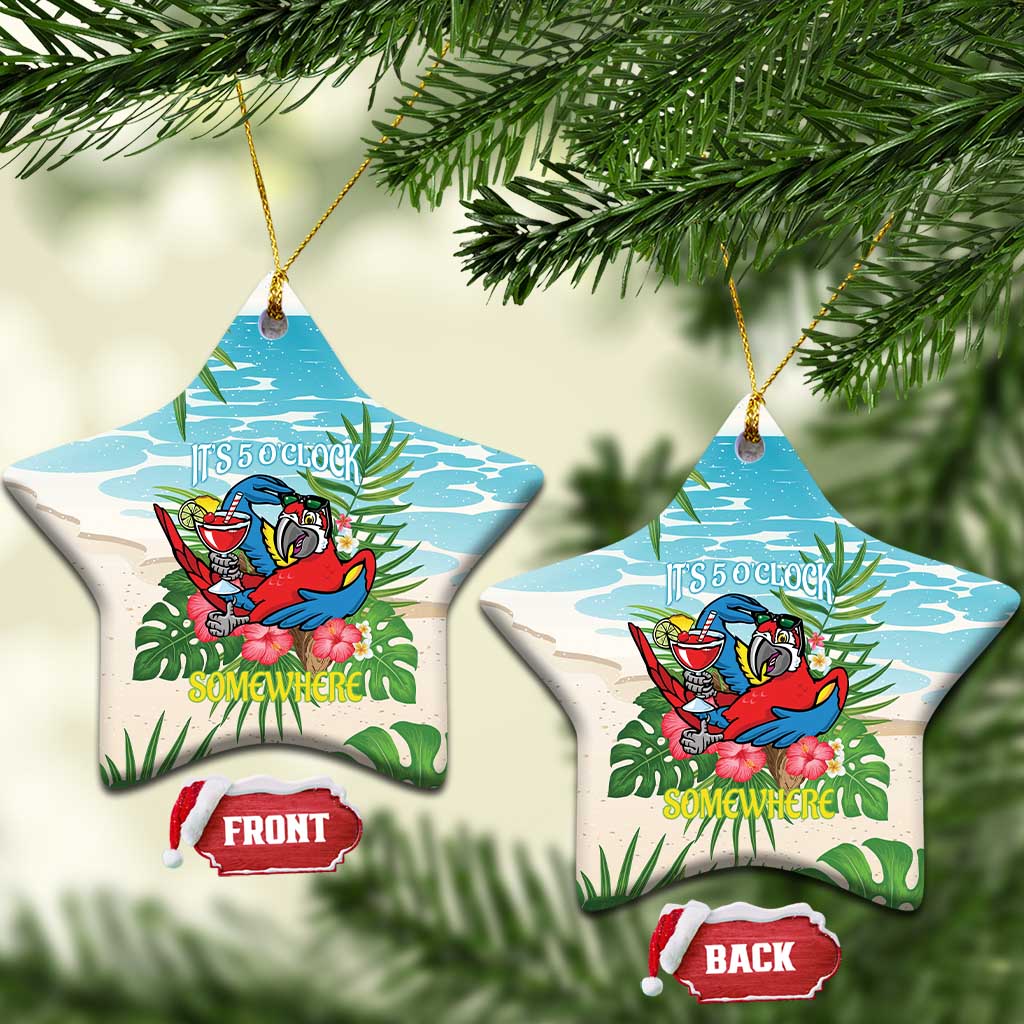 Guyana Christmas Ceramic Ornament Chilling Macaw It's 5 o'clock Somewhere - Wonder Print Shop