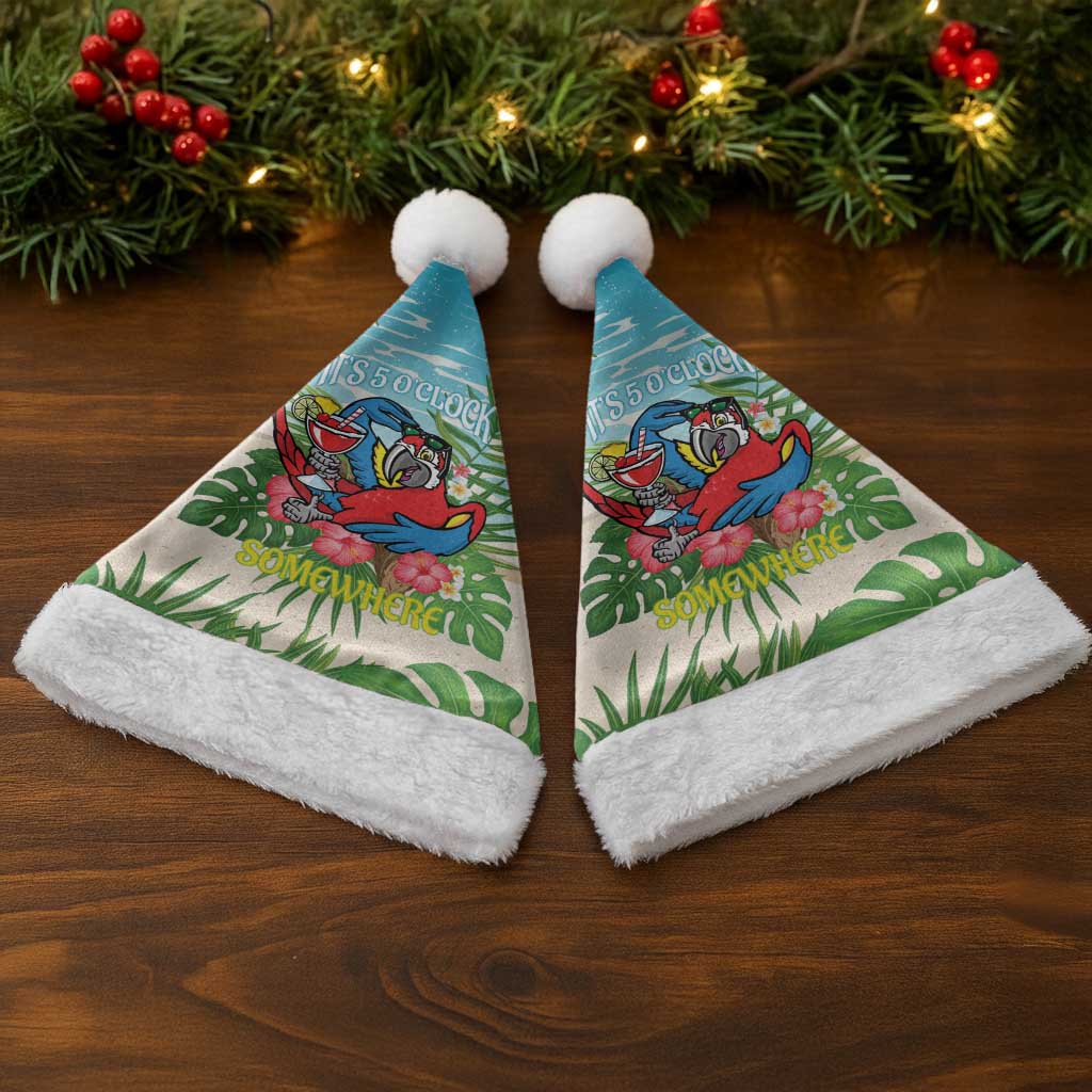 Guyana Christmas Santa Hat Chilling Macaw It's 5 o'clock Somewhere - Wonder Print Shop
