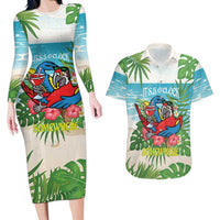 Guyana Christmas Couples Matching Long Sleeve Bodycon Dress and Hawaiian Shirt Chilling Macaw It's 5 o'clock Somewhere - Wonder Print Shop