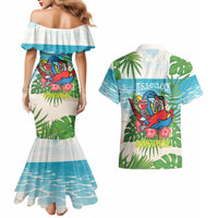 Guyana Christmas Couples Matching Mermaid Dress and Hawaiian Shirt Chilling Macaw It's 5 o'clock Somewhere - Wonder Print Shop