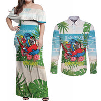 Guyana Christmas Couples Matching Off Shoulder Maxi Dress and Long Sleeve Button Shirt Chilling Macaw It's 5 o'clock Somewhere - Wonder Print Shop