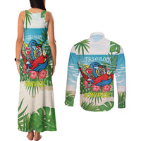 Guyana Christmas Couples Matching Tank Maxi Dress and Long Sleeve Button Shirt Chilling Macaw It's 5 o'clock Somewhere - Wonder Print Shop
