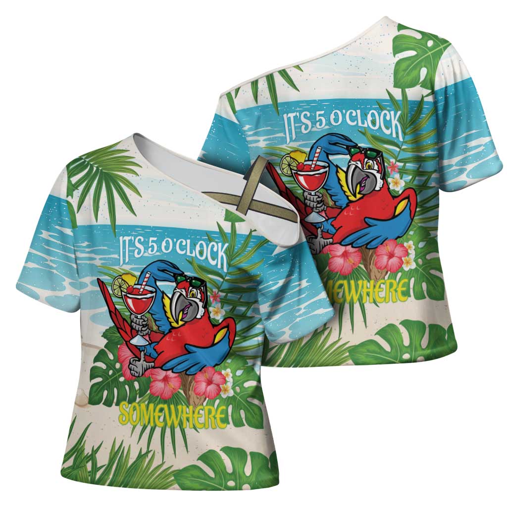 Guyana Christmas Cross Shoulder Shirt Chilling Macaw It's 5 o'clock Somewhere - Wonder Print Shop