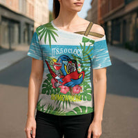 Guyana Christmas Cross Shoulder Shirt Chilling Macaw It's 5 o'clock Somewhere - Wonder Print Shop