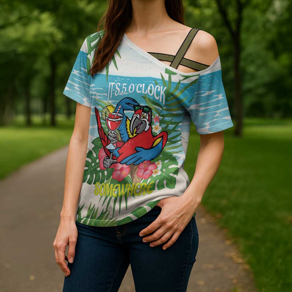 Guyana Christmas Cross Shoulder Shirt Chilling Macaw It's 5 o'clock Somewhere - Wonder Print Shop