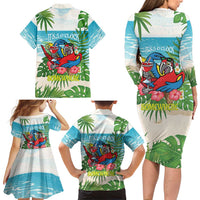 Guyana Christmas Family Matching Long Sleeve Bodycon Dress and Hawaiian Shirt Chilling Macaw It's 5 o'clock Somewhere - Wonder Print Shop