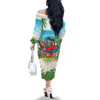 Guyana Christmas Family Matching Off The Shoulder Long Sleeve Dress and Hawaiian Shirt Chilling Macaw It's 5 o'clock Somewhere - Wonder Print Shop