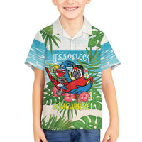 Guyana Christmas Family Matching Off The Shoulder Long Sleeve Dress and Hawaiian Shirt Chilling Macaw It's 5 o'clock Somewhere - Wonder Print Shop