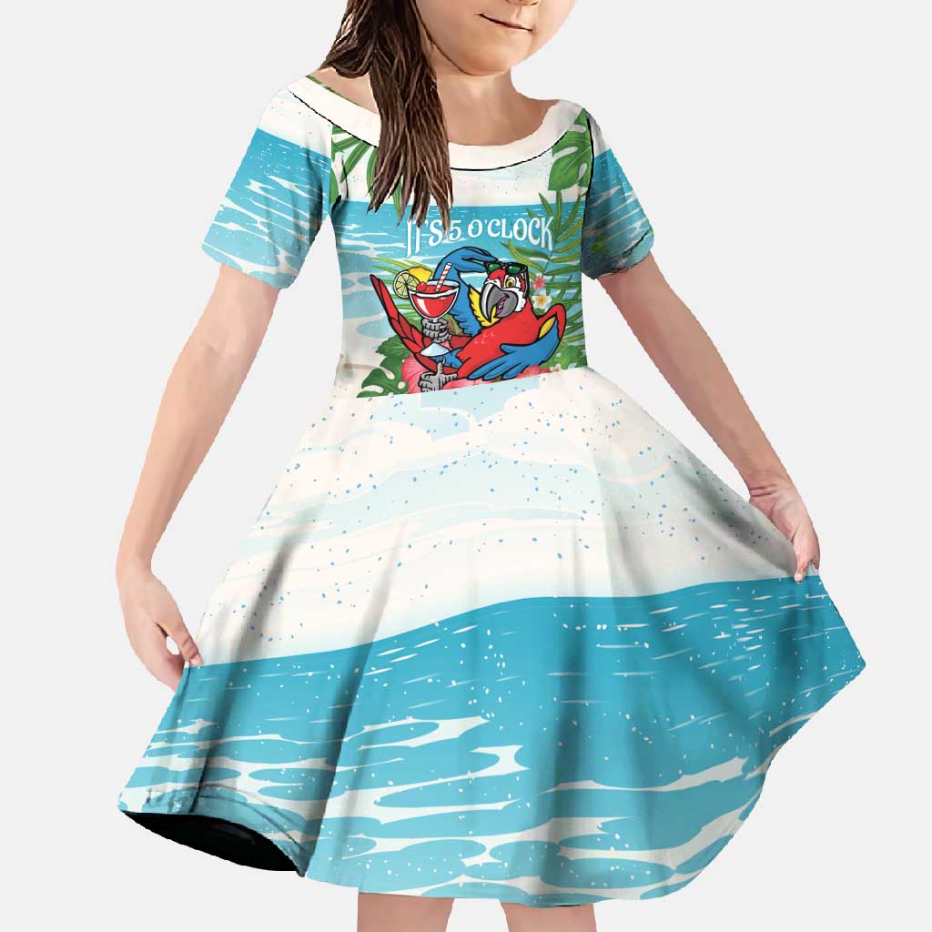 Guyana Christmas Family Matching Off Shoulder Maxi Dress and Hawaiian Shirt Chilling Macaw It's 5 o'clock Somewhere - Wonder Print Shop