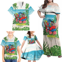 Guyana Christmas Family Matching Off Shoulder Maxi Dress and Hawaiian Shirt Chilling Macaw It's 5 o'clock Somewhere - Wonder Print Shop
