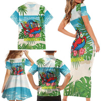 Guyana Christmas Family Matching Short Sleeve Bodycon Dress and Hawaiian Shirt Chilling Macaw It's 5 o'clock Somewhere - Wonder Print Shop