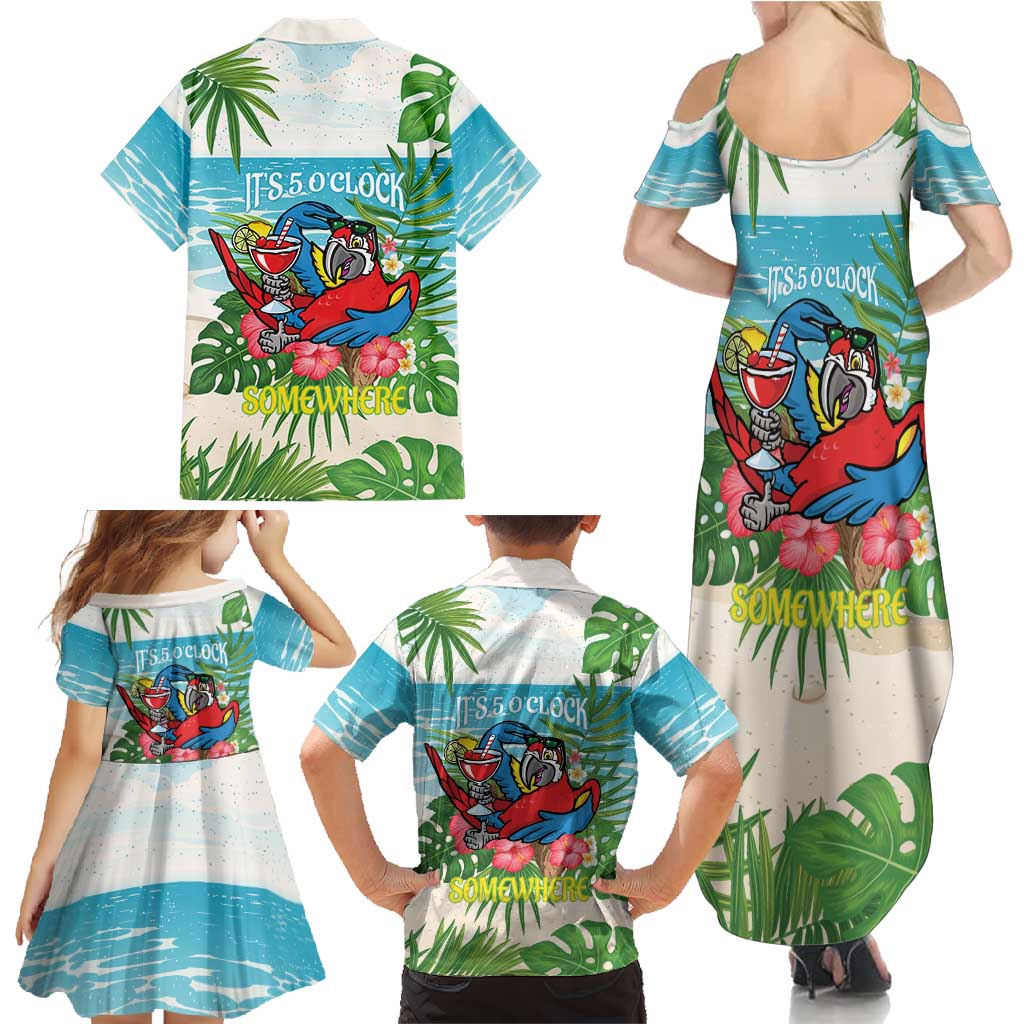 Guyana Christmas Family Matching Summer Maxi Dress and Hawaiian Shirt Chilling Macaw It's 5 o'clock Somewhere - Wonder Print Shop