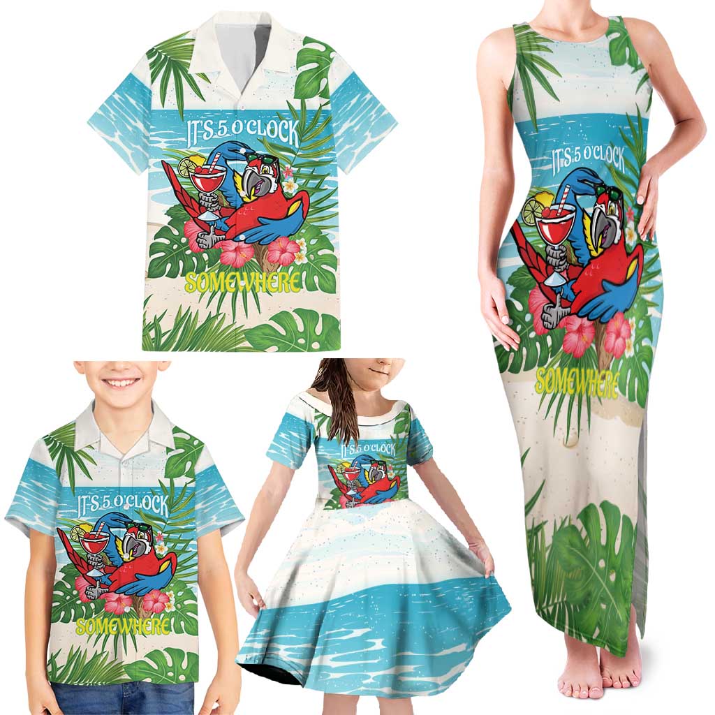 Guyana Christmas Family Matching Tank Maxi Dress and Hawaiian Shirt Chilling Macaw It's 5 o'clock Somewhere - Wonder Print Shop