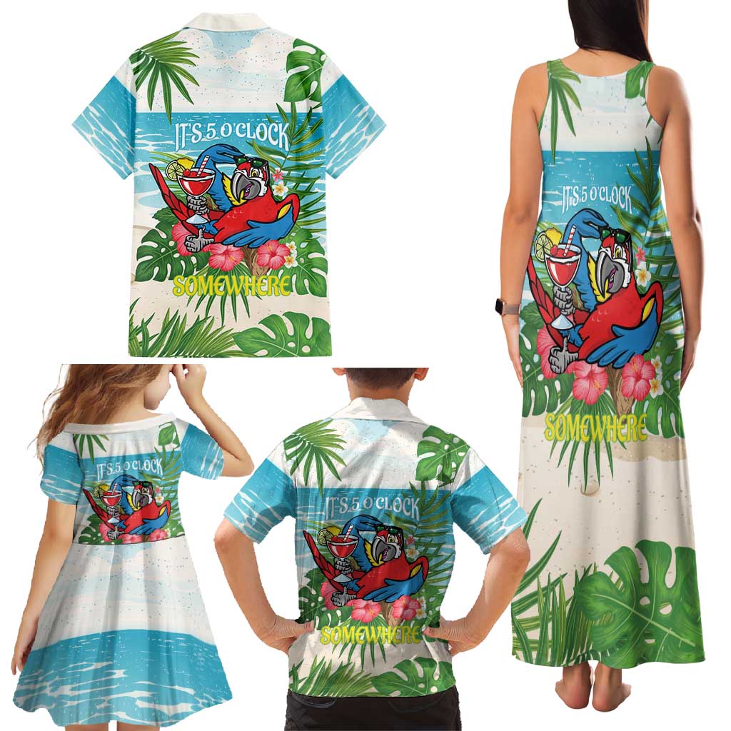 Guyana Christmas Family Matching Tank Maxi Dress and Hawaiian Shirt Chilling Macaw It's 5 o'clock Somewhere - Wonder Print Shop