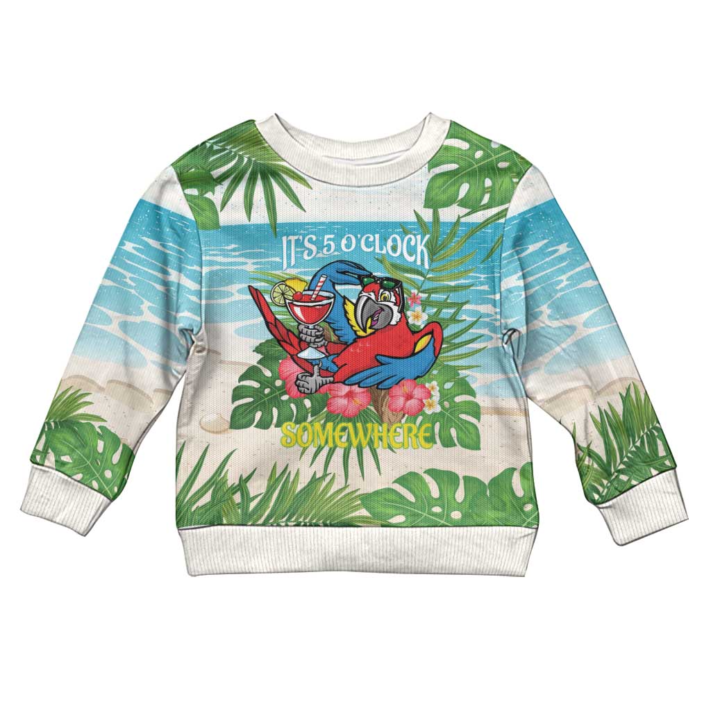 Guyana Christmas Kid Ugly Christmas Sweater Chilling Macaw It's 5 o'clock Somewhere - Wonder Print Shop