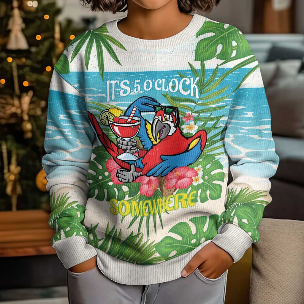 Guyana Christmas Kid Ugly Christmas Sweater Chilling Macaw It's 5 o'clock Somewhere - Wonder Print Shop