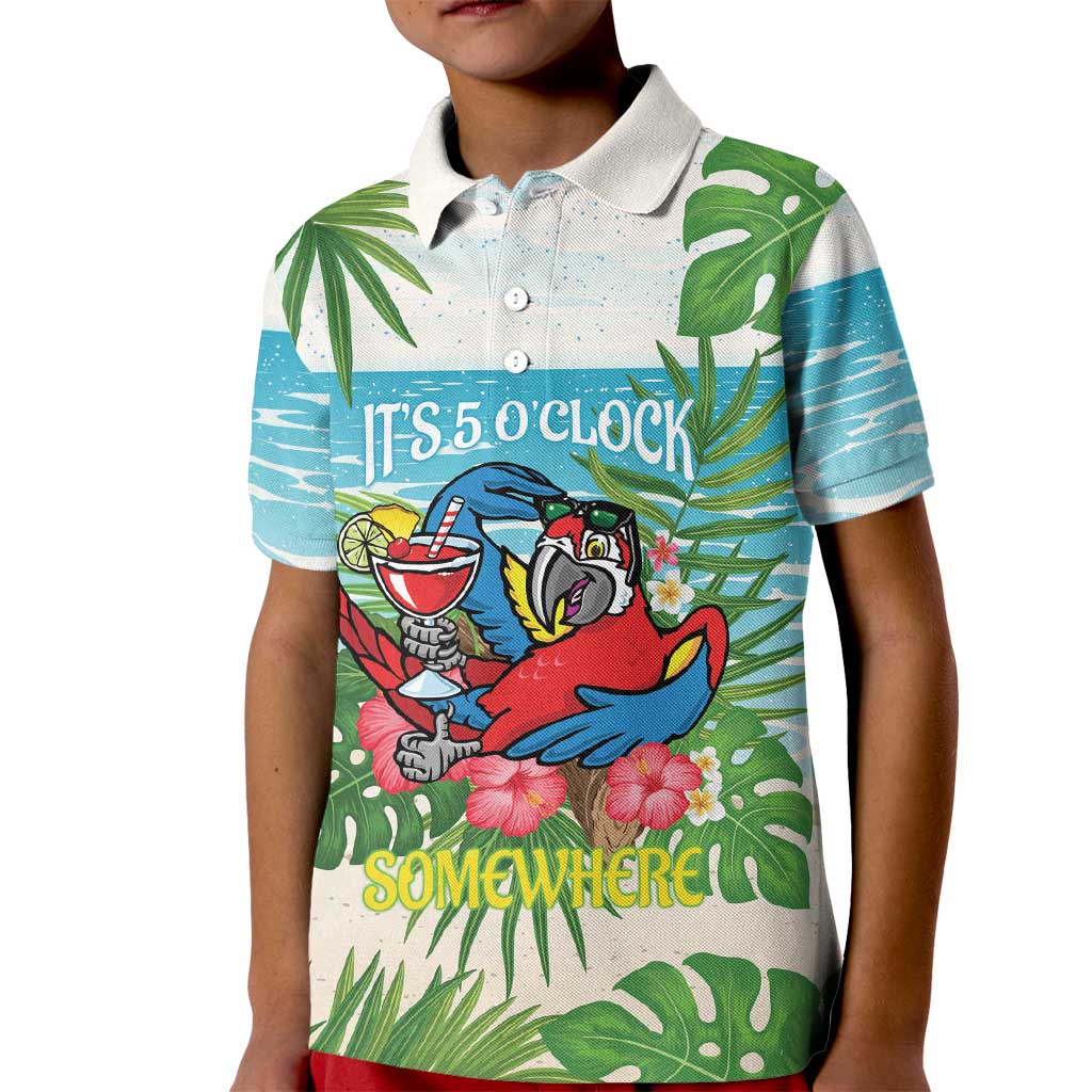 Guyana Christmas Kid Polo Shirt Chilling Macaw It's 5 o'clock Somewhere - Wonder Print Shop