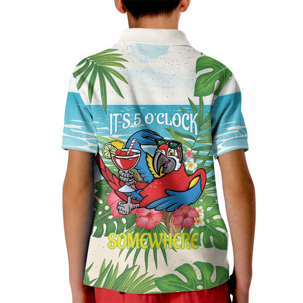 Guyana Christmas Kid Polo Shirt Chilling Macaw It's 5 o'clock Somewhere - Wonder Print Shop