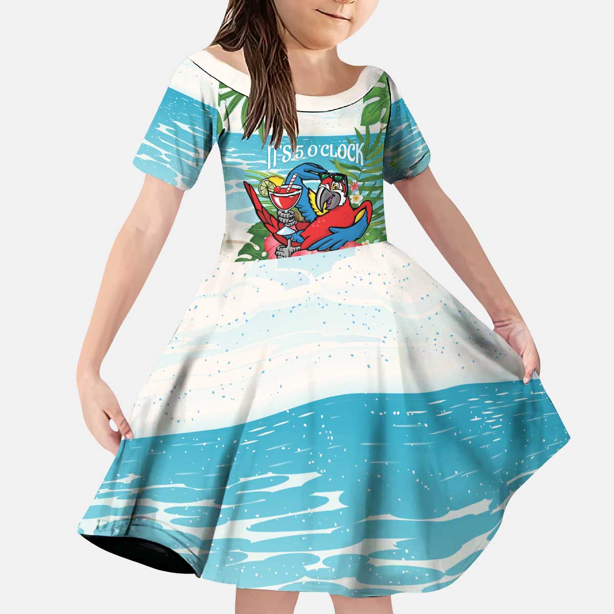 Guyana Christmas Kid Short Sleeve Dress Chilling Macaw It's 5 o'clock Somewhere - Wonder Print Shop