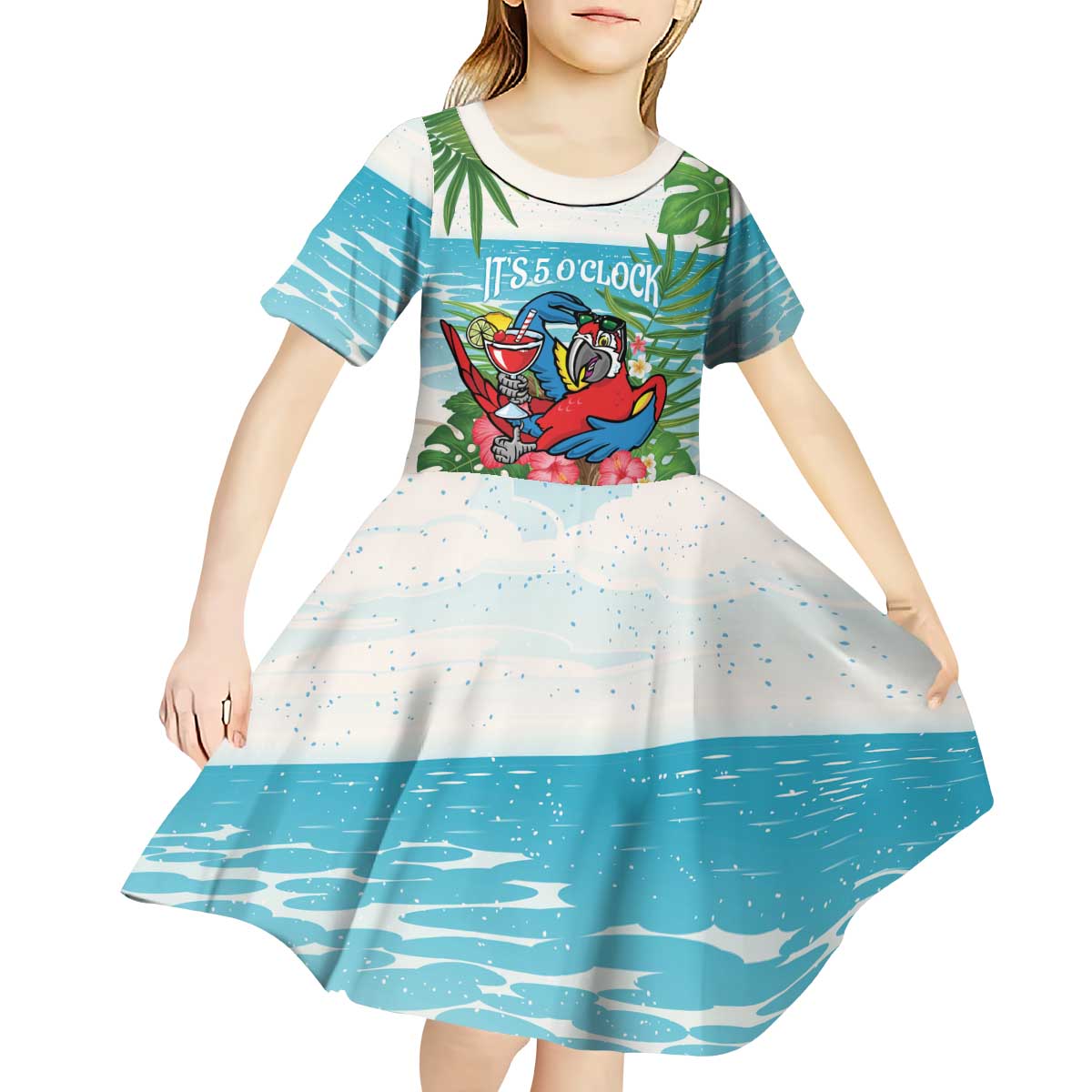 Guyana Christmas Kid Short Sleeve Dress Chilling Macaw It's 5 o'clock Somewhere - Wonder Print Shop