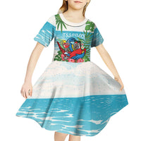 Guyana Christmas Kid Short Sleeve Dress Chilling Macaw It's 5 o'clock Somewhere - Wonder Print Shop