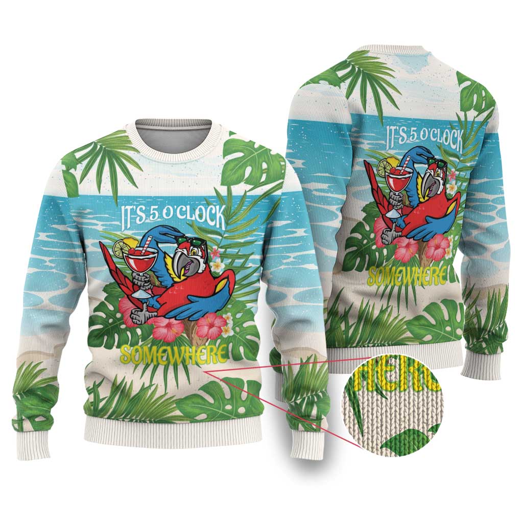 Guyana Christmas Ugly Christmas Sweater Chilling Macaw It's 5 o'clock Somewhere - Wonder Print Shop