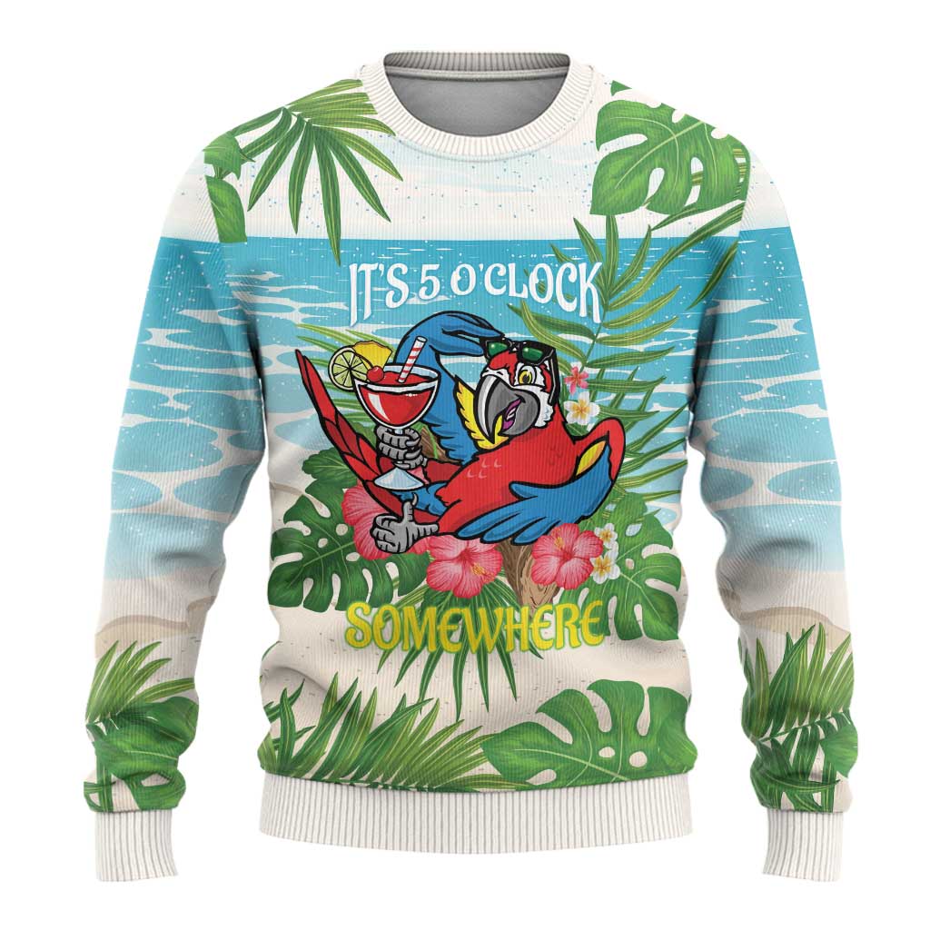 Guyana Christmas Ugly Christmas Sweater Chilling Macaw It's 5 o'clock Somewhere - Wonder Print Shop